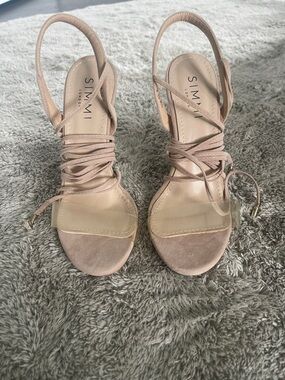 Nude Lace-Up Block Heel Sandals